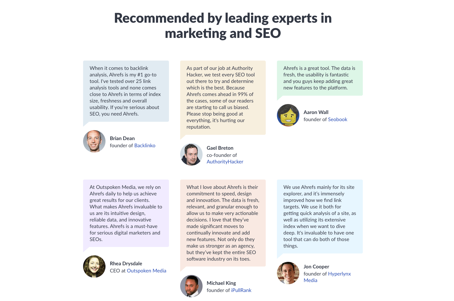 Ahrefs' testimonials page