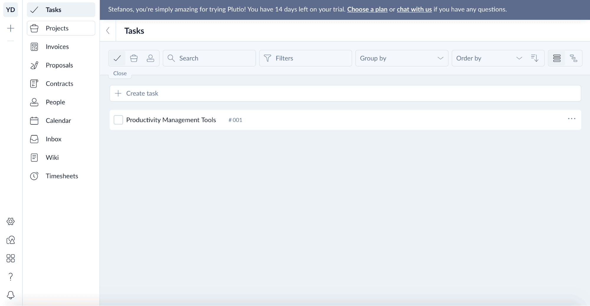 Time management tools - Plutio's dashboard