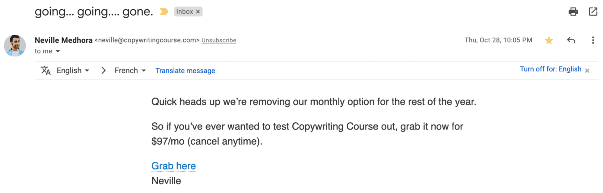 email by Neville Medhora