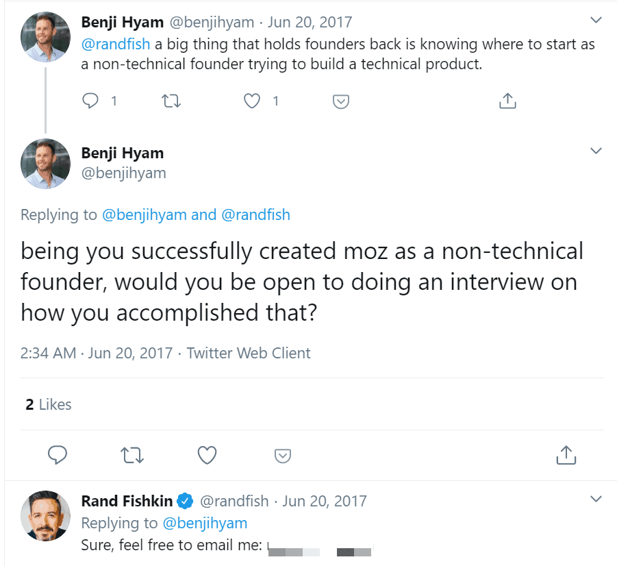 Professional networking - Benji's twitter post