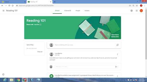 Google classroom dashboard