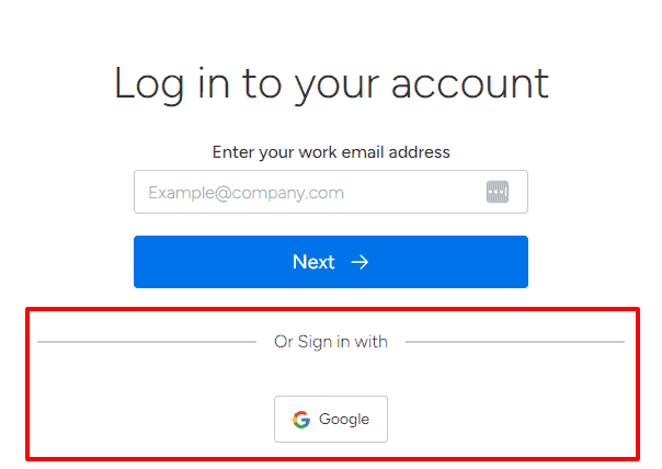 log in page