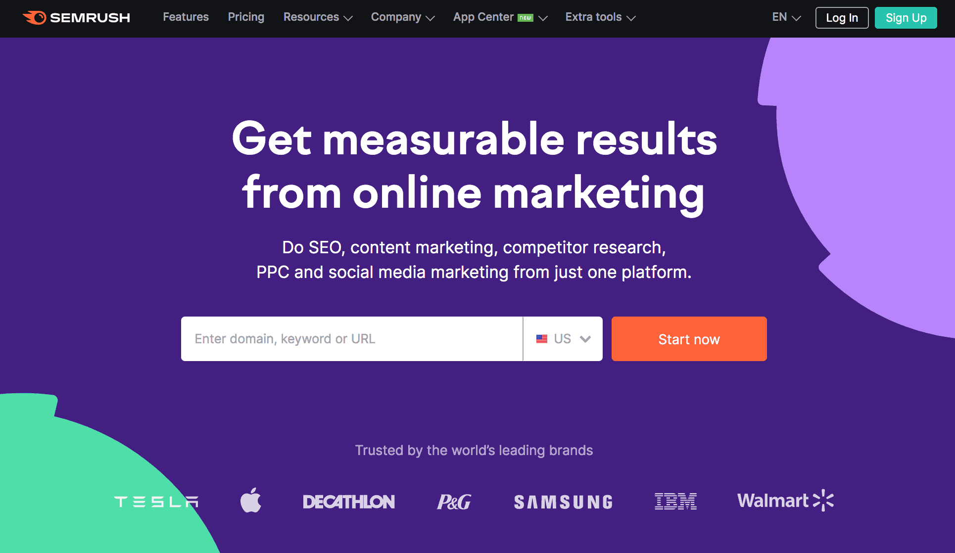 SEMrush's product landing page