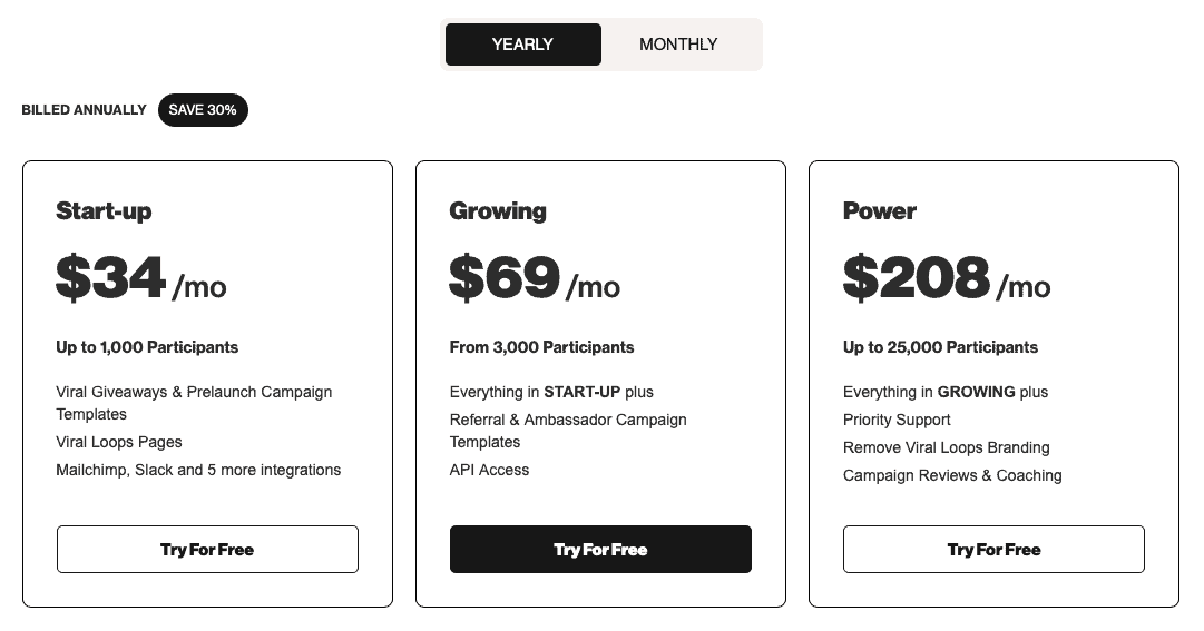 Viral Loops pricing plans