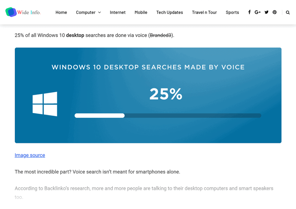 Screenshot of Wide Info blog post