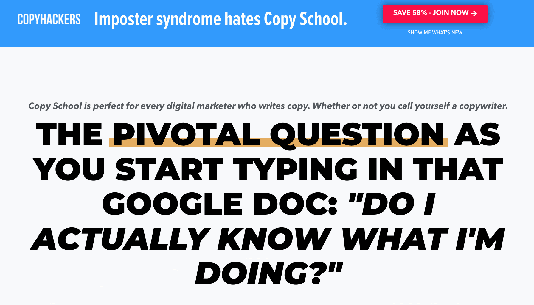 Copy Hacker's product landing page