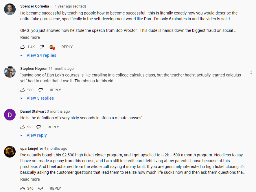 Dan Lok's Youtube comments