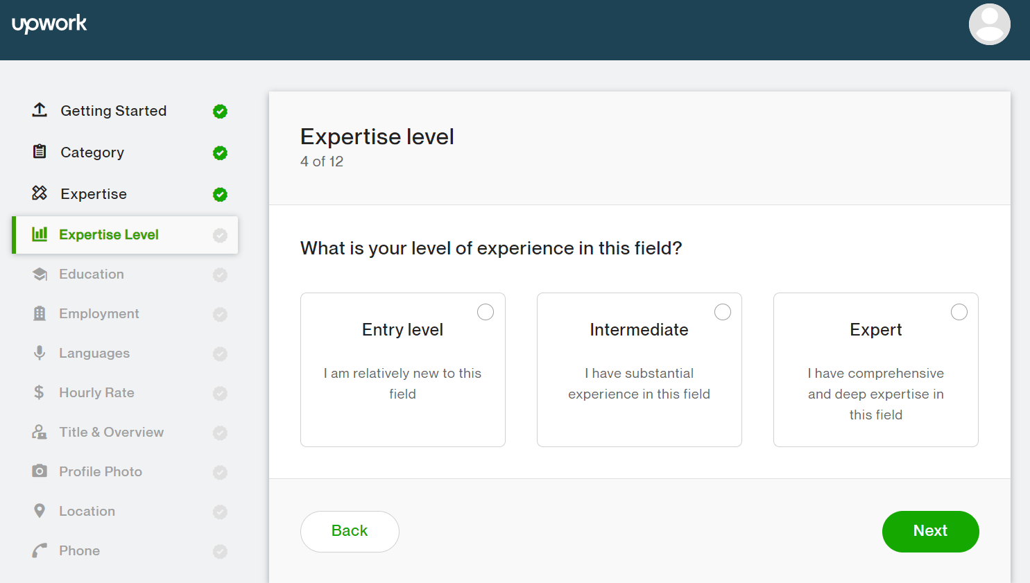 Upwork’s sign-up process