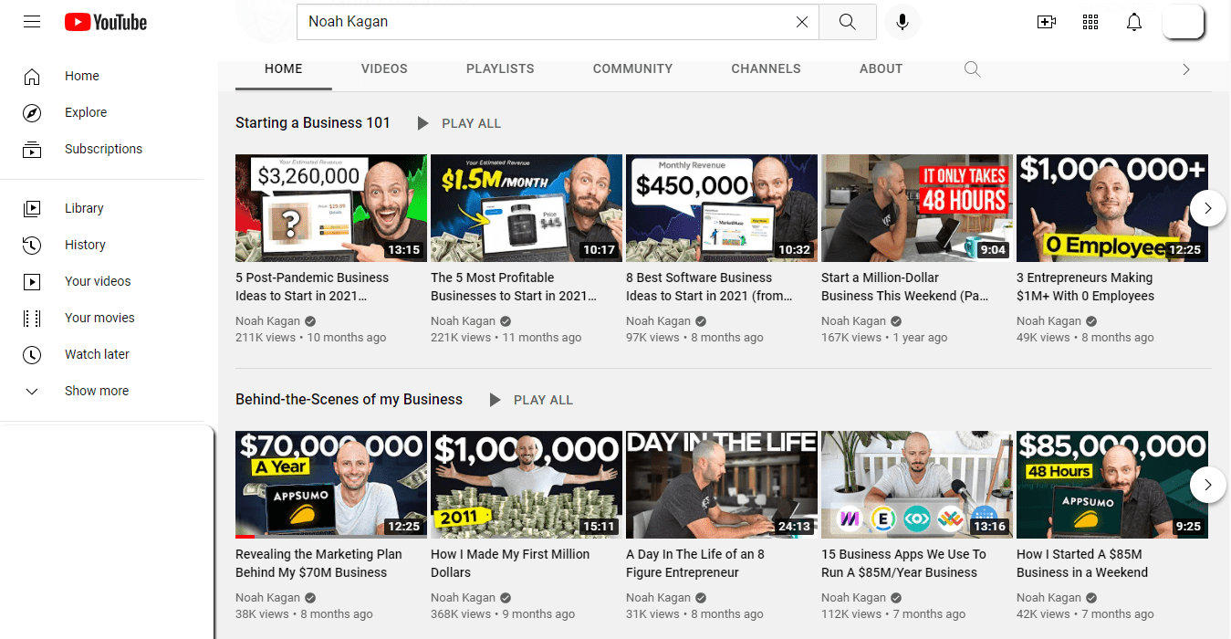 Noah Kagan's Youtube Channel