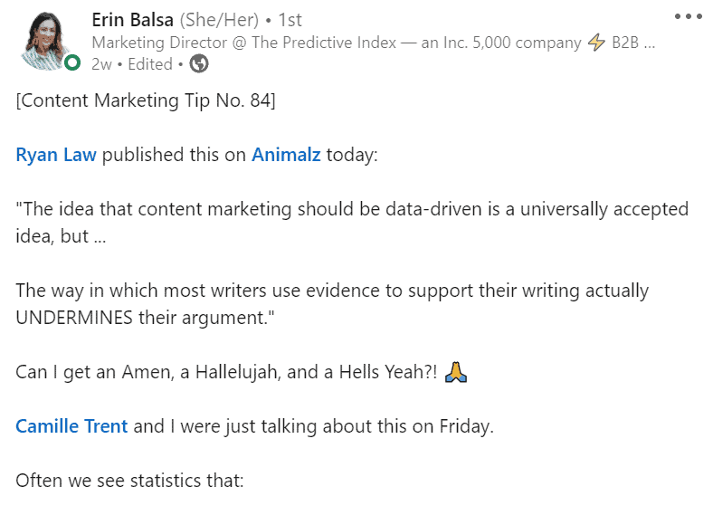Erin Balsa's LinkedIn post