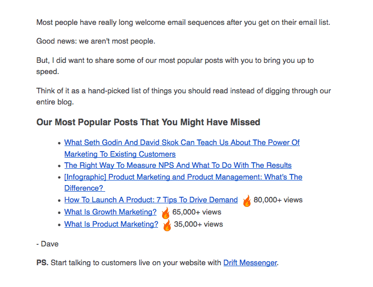 Drift's welcome email
