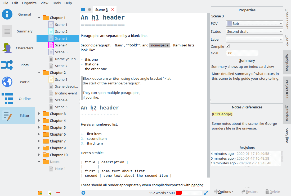 Scrivener alternative - Manuskript