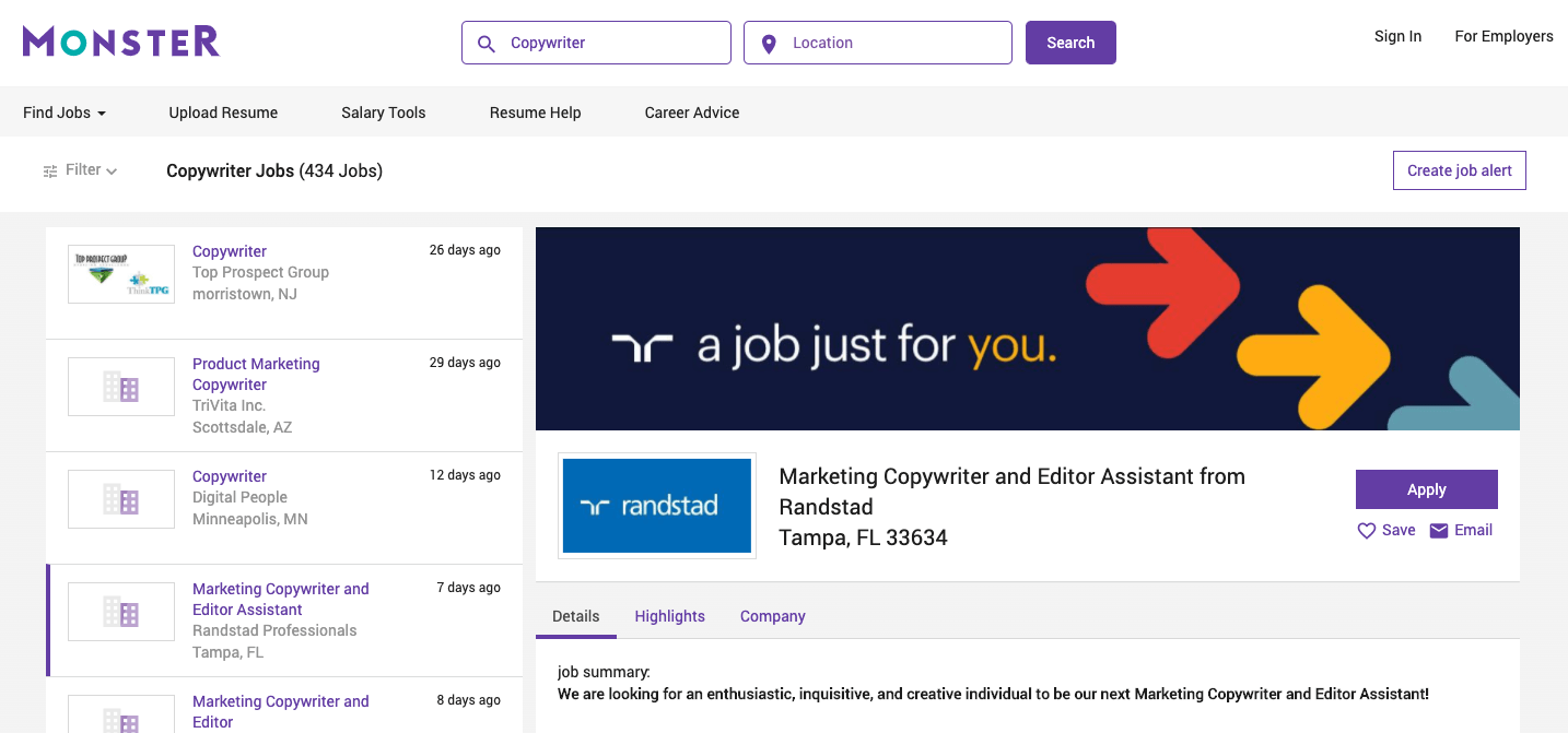 Monster's landing page