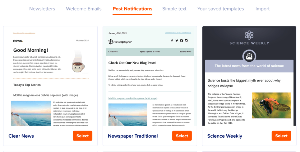 Mailpoet - select template