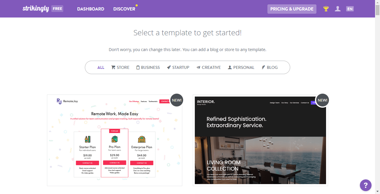Tools for splash page - Strikingly