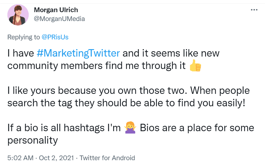 #MarketingTwitter in Morgan Ulrich's bio