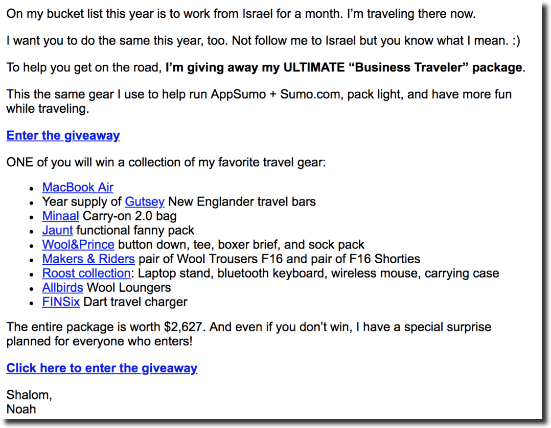 Kingsumo Blogpost Social media Contest Launch Email