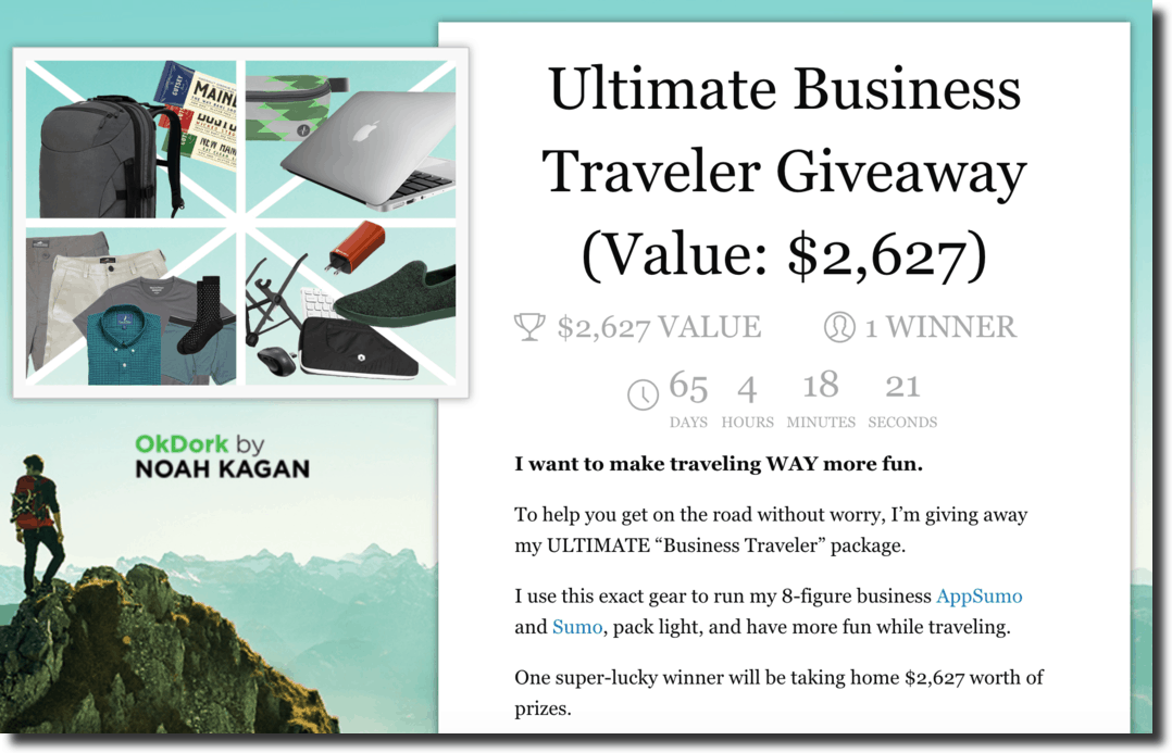 Kingsumo blogpost viral giveaways biz traveler