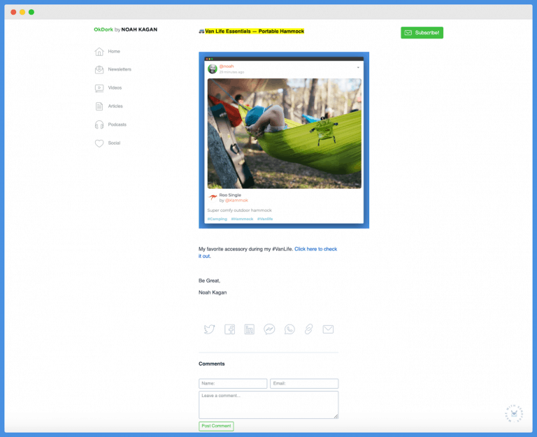 Newsletter displayed as a blog post