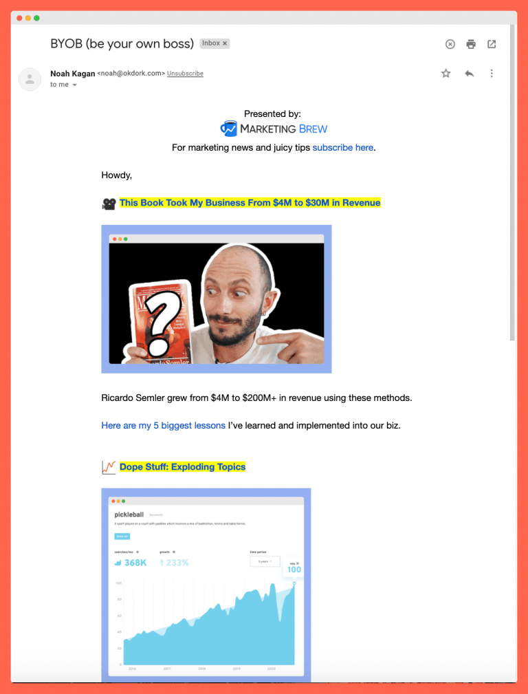 Noah newsletters sponsored by the Morning Brew
