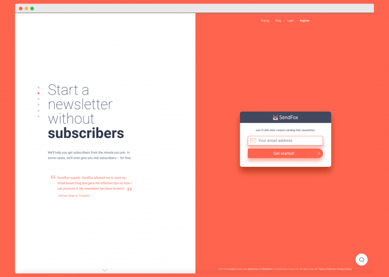 SendFox homepage
