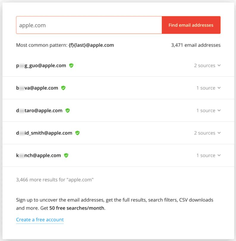 Example search for apple.com