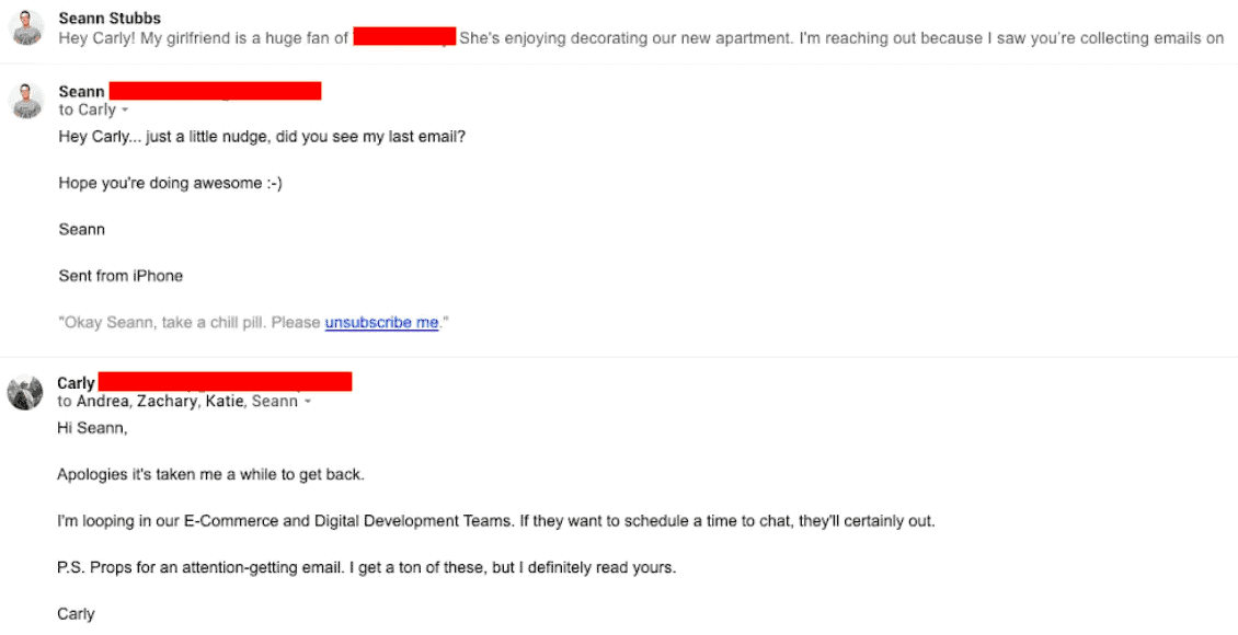 Screenshot showing follow-up email sample #1