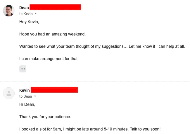 Screenshot showing follow-up email sample #2