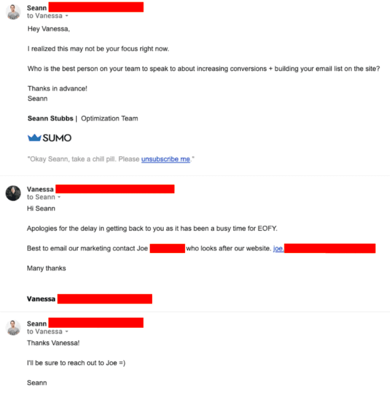 Screenshot showing follow-up email sample #3