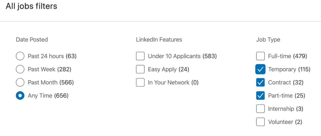 Screenshot of LinkedIn job search feature.