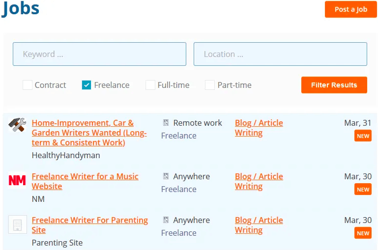Screenshot of ProBlogger job board