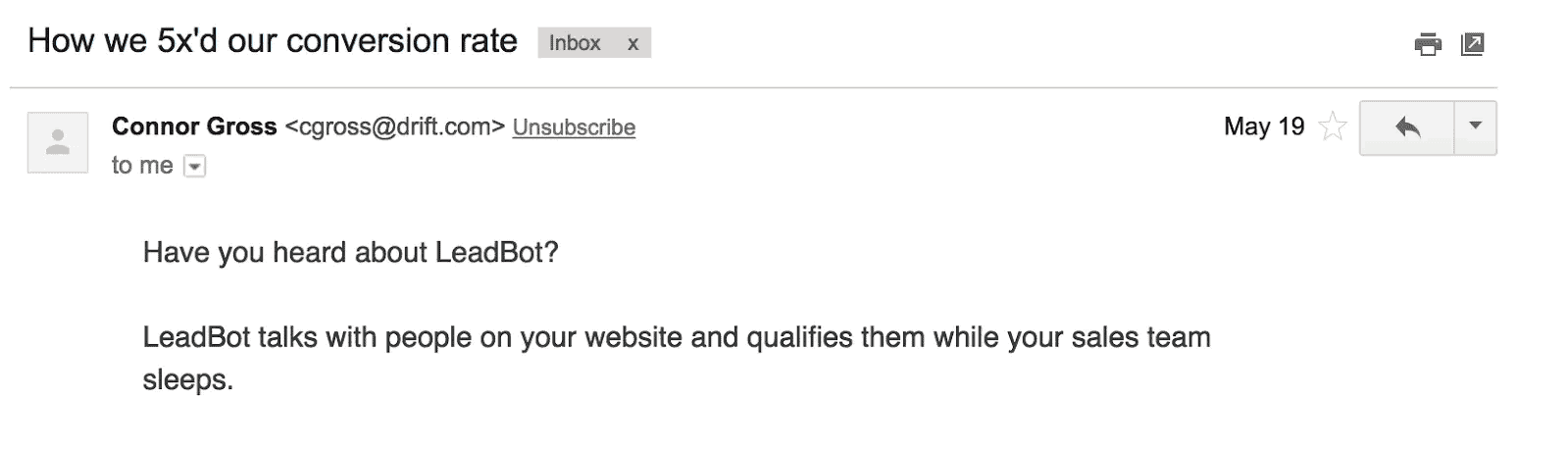 Best Email Subject Lines: Screenshot of Drift email