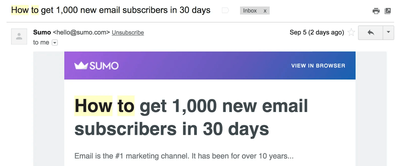 Screenshot of how-to email by Sumo