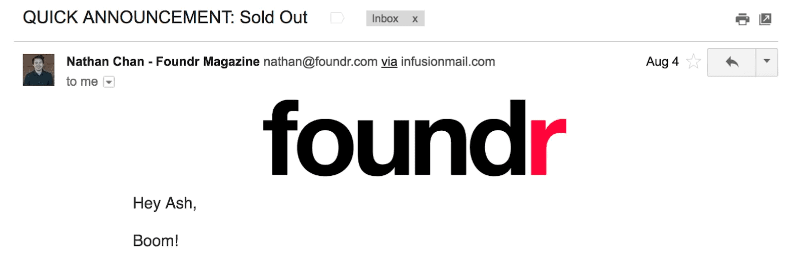 Best Email Subject Lines: Screenshot of email from Foundr