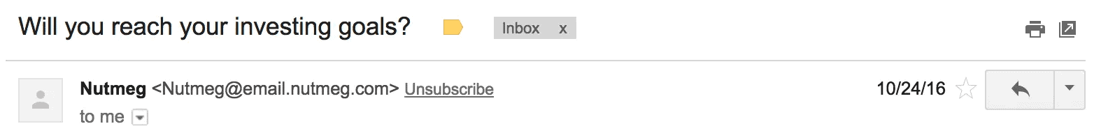 Best Email Subject Lines: Screenshot of email from Nutmeg