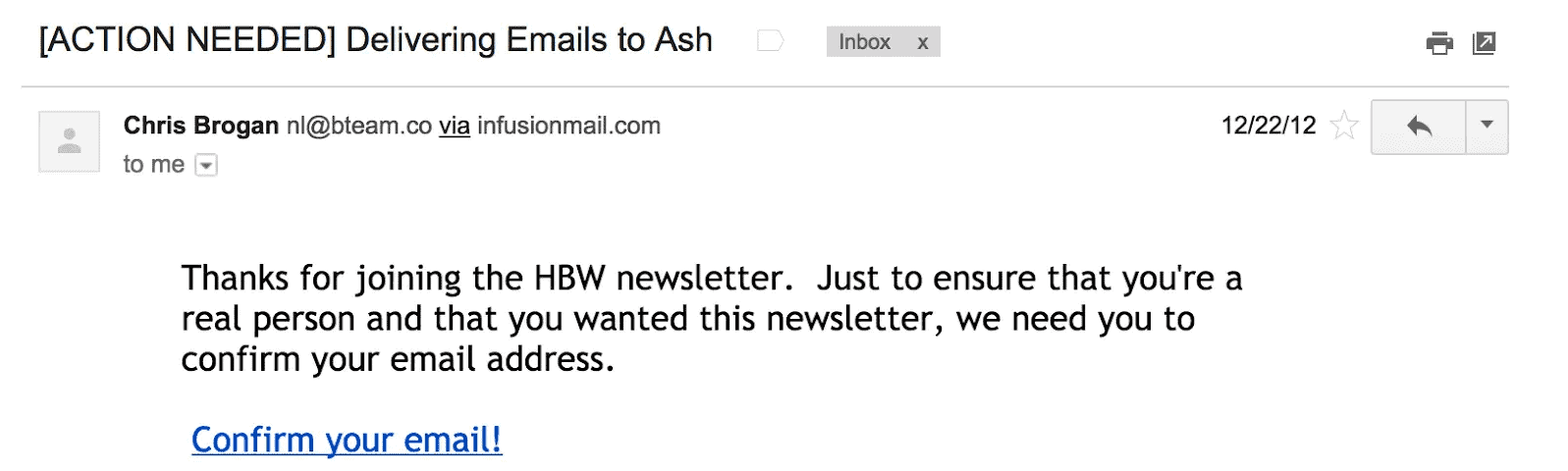 Best Email Subject Lines: Screenshot of Action Required email type